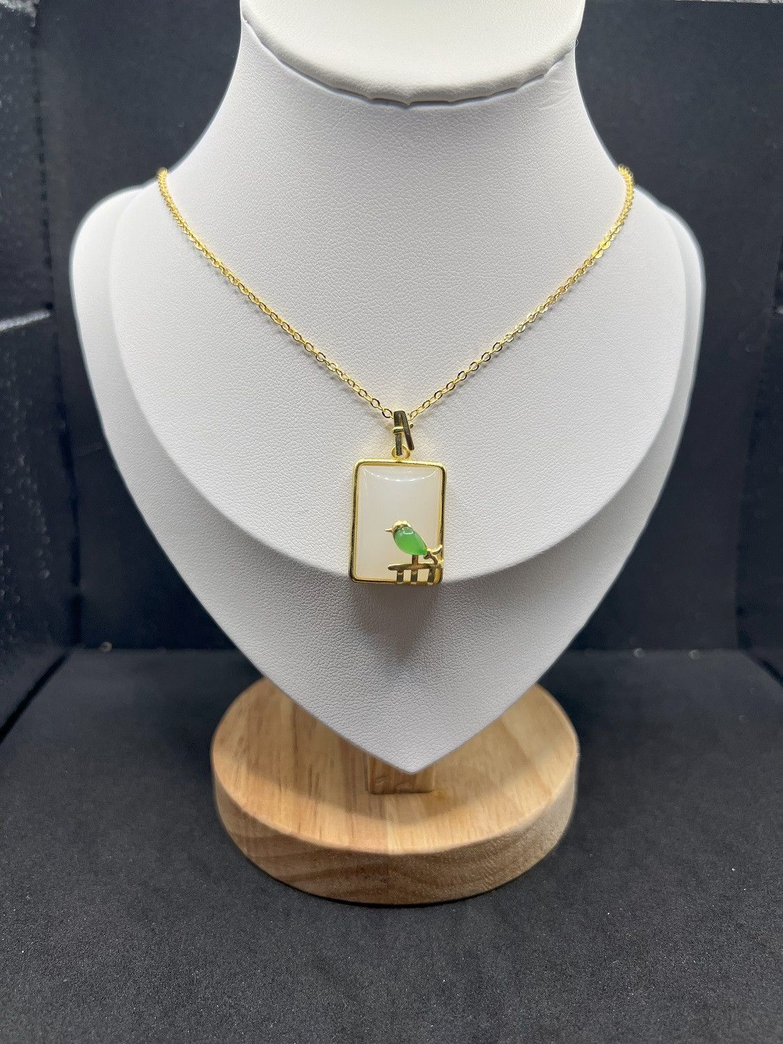 White Jade Square Gold Chain Necklace
