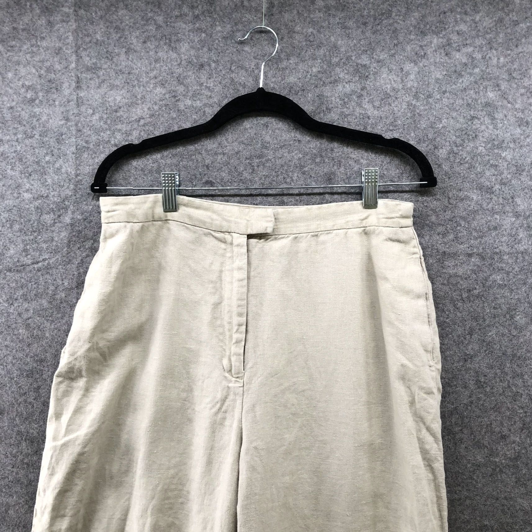 Vintage Jillian Jones 100% Linen Crop Pants Womens Size 12 Beige High Rise Lagenlook Pants Crop Beige Women's 12 Linen High Rise Wide-Leg Sl Size 34" / US 12 / IT 48 - 3 Thumbnail