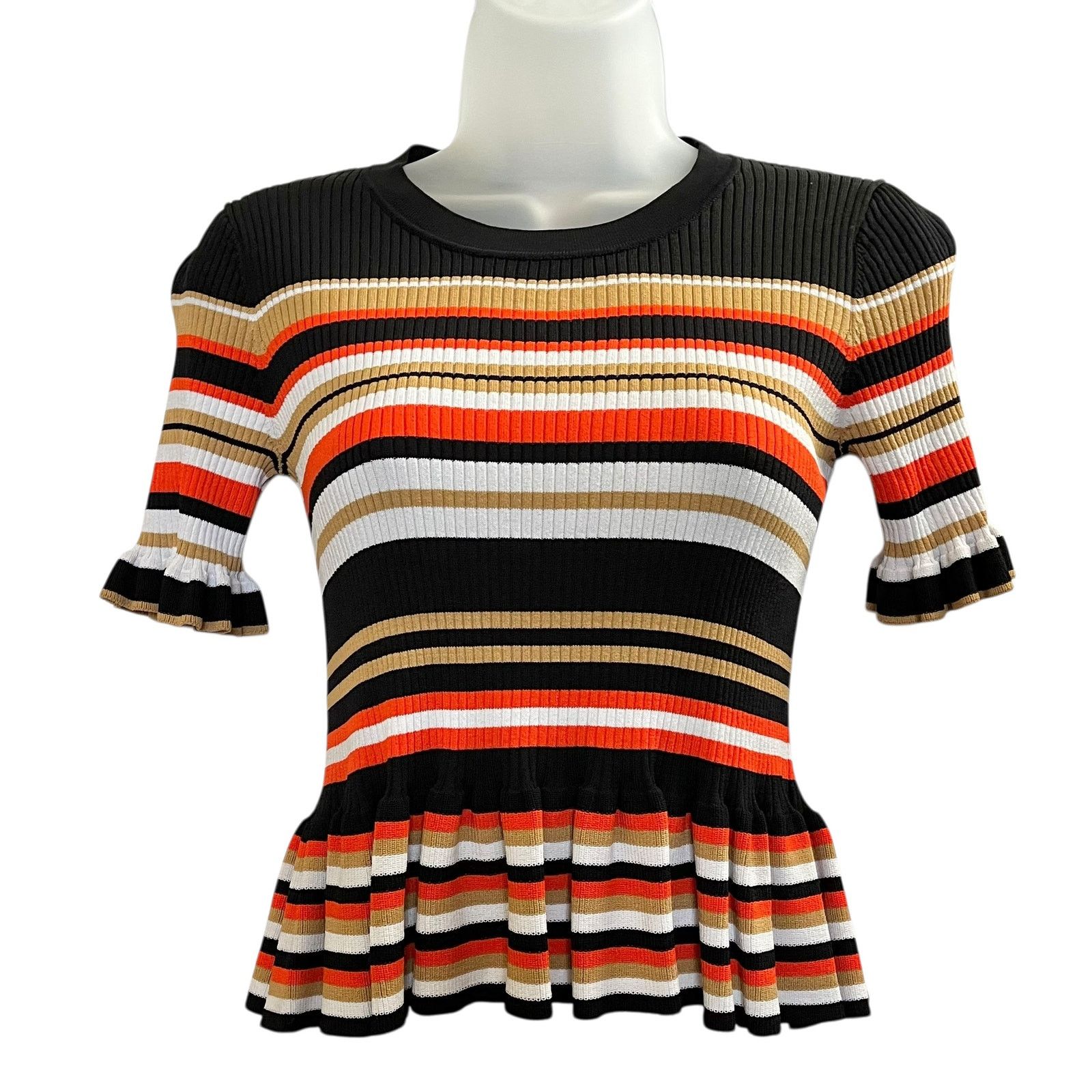Cinq a Sept Cinq a Sept Milly Stripe Ribbed Peplum Short-Sleeve Sweater Size S / US 4 / IT 40 - 2 Thumbnail