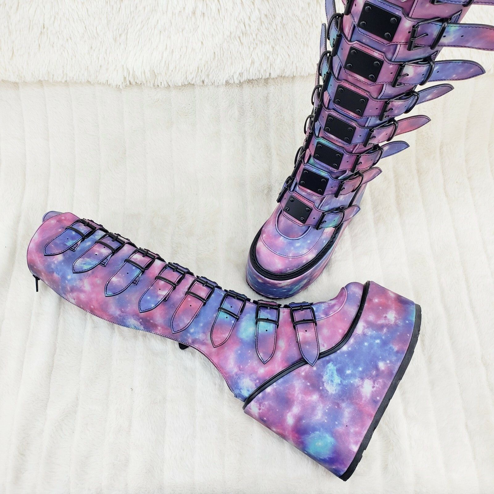 Demonia Cult DEMONIA Swing 815 Reflective Cosmic Goth Knee Boot 5.5" Plat Size US 6 / IT 36 - 2 Thumbnail