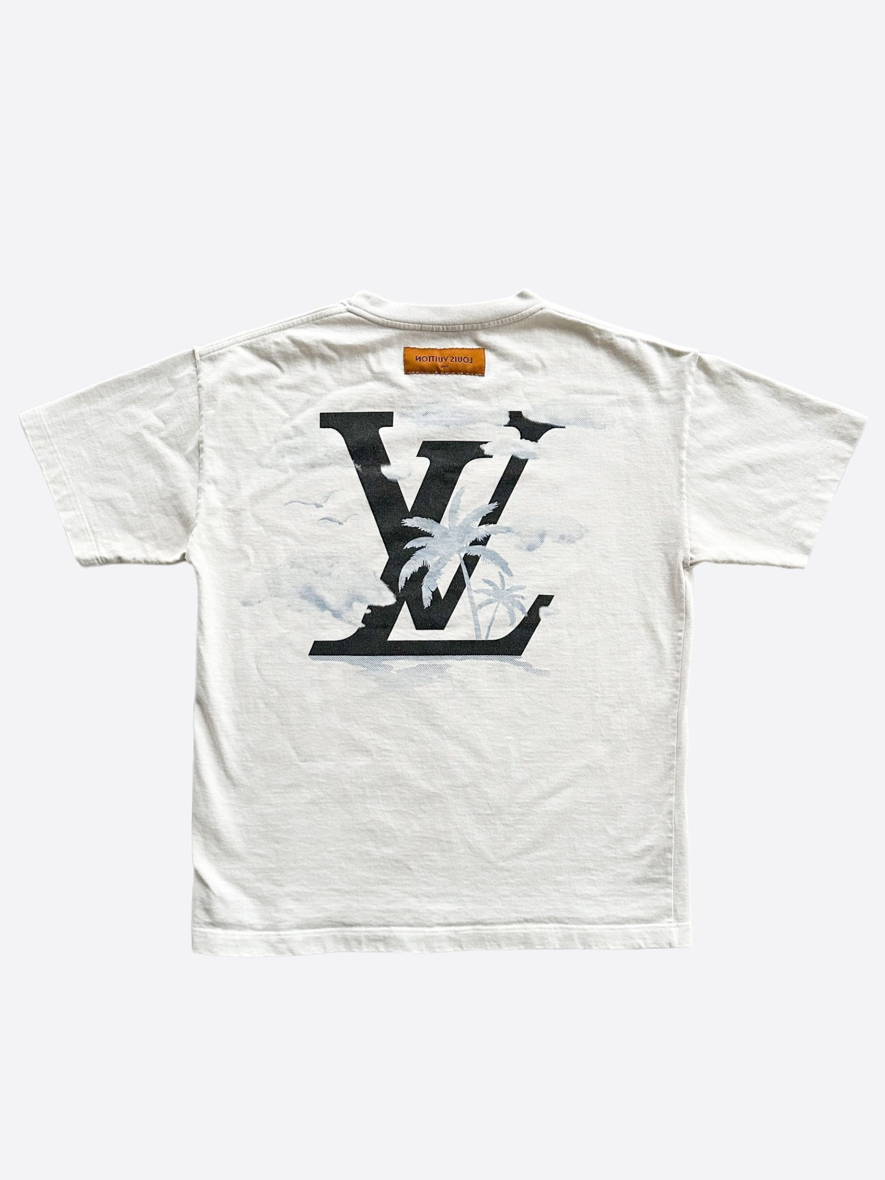 image of Louis Vuitton White Palm Tree Logo T-Shirt, Men's (Size Medium)