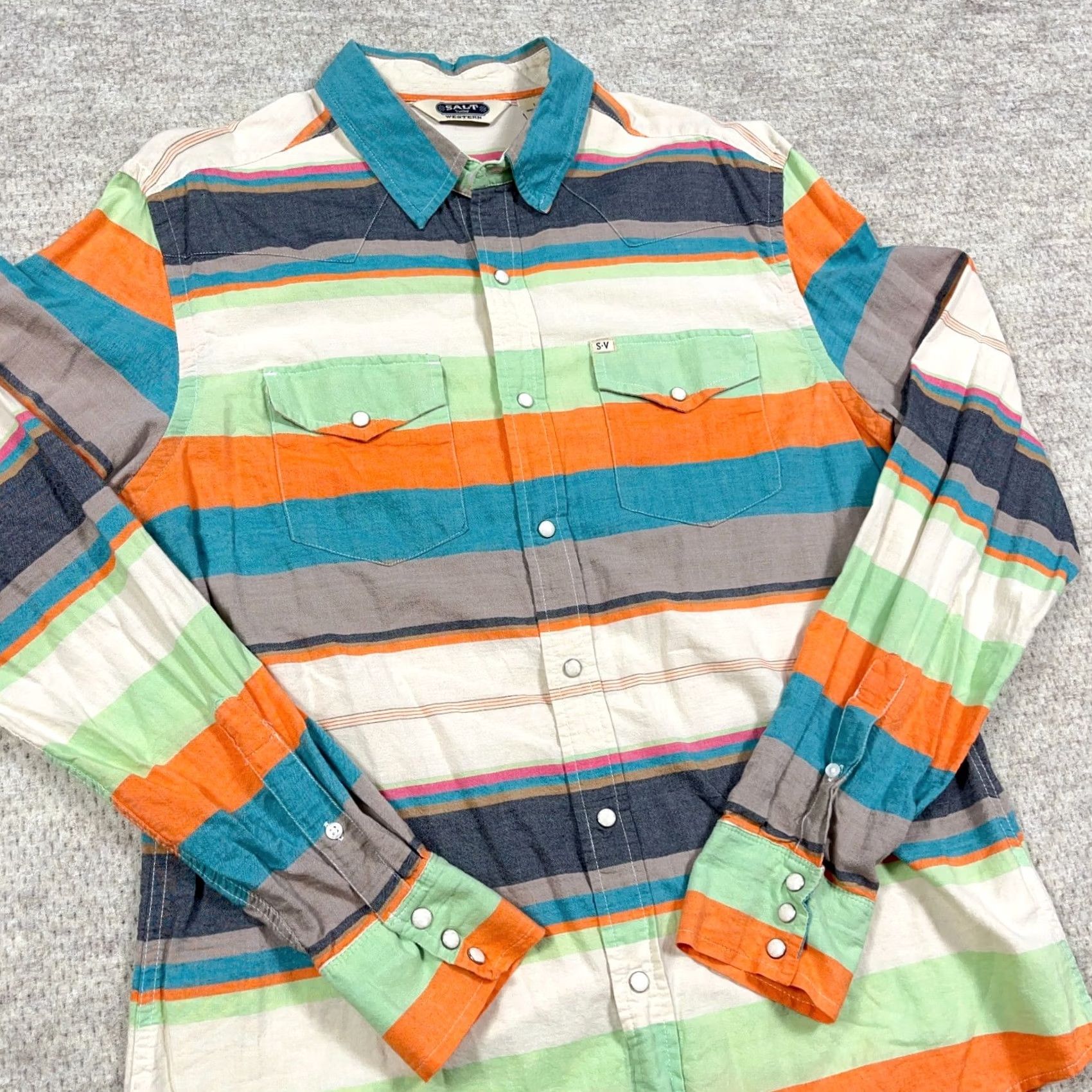Vintage Salt Valley Western Shirt Men Large Pearl Snap Cowboy Southwestern Striped Multi Size US L / EU 52-54 / 3 - 2 Thumbnail