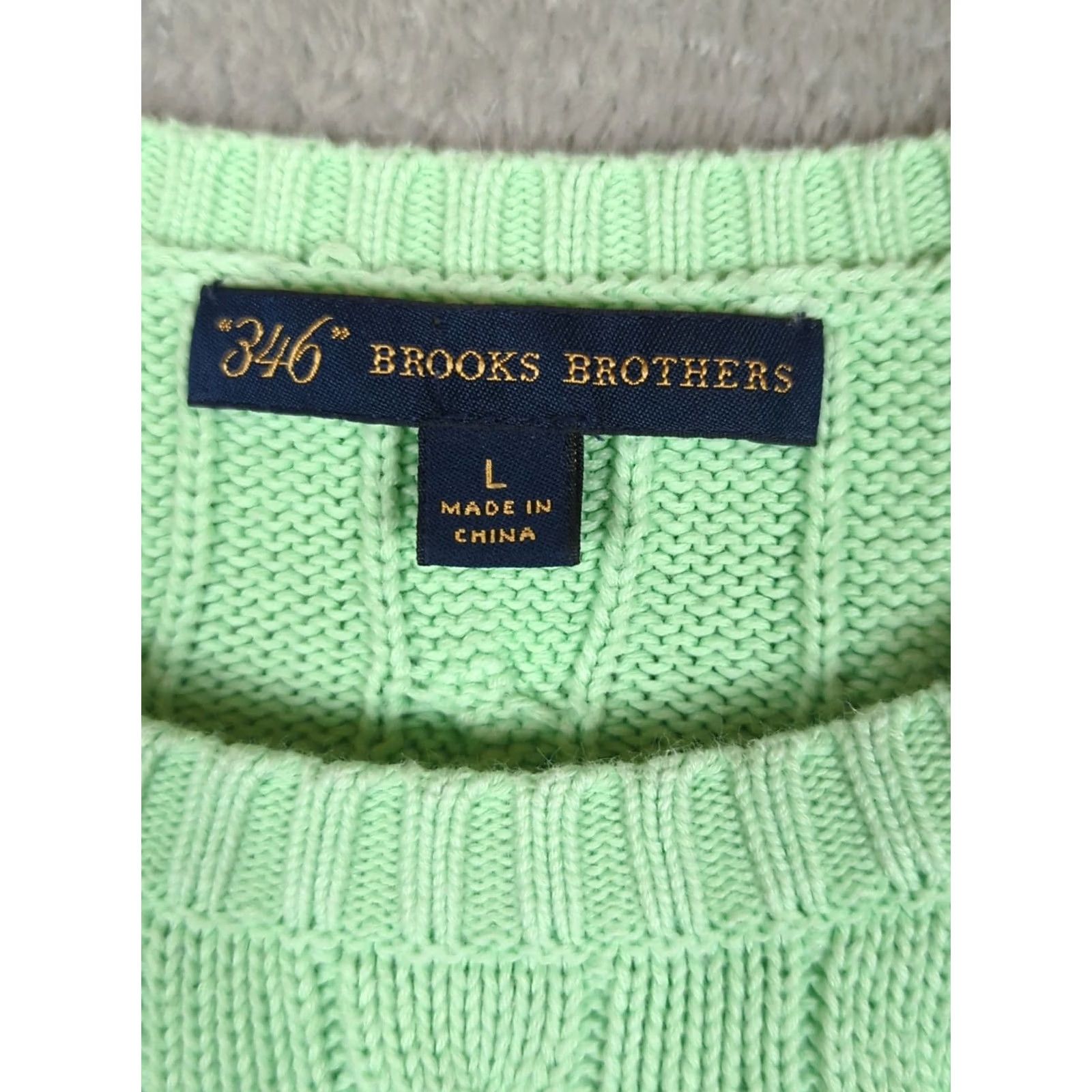 Brooks Brothers VINTAGE Brooks Brothers 346 Sweater Women's Crew Neck Cable Knit Cotton Lime Green Long Sleeve Pullover Embroidered Logo Classic Knit Size L / US 10 / IT 46 - 4 Thumbnail