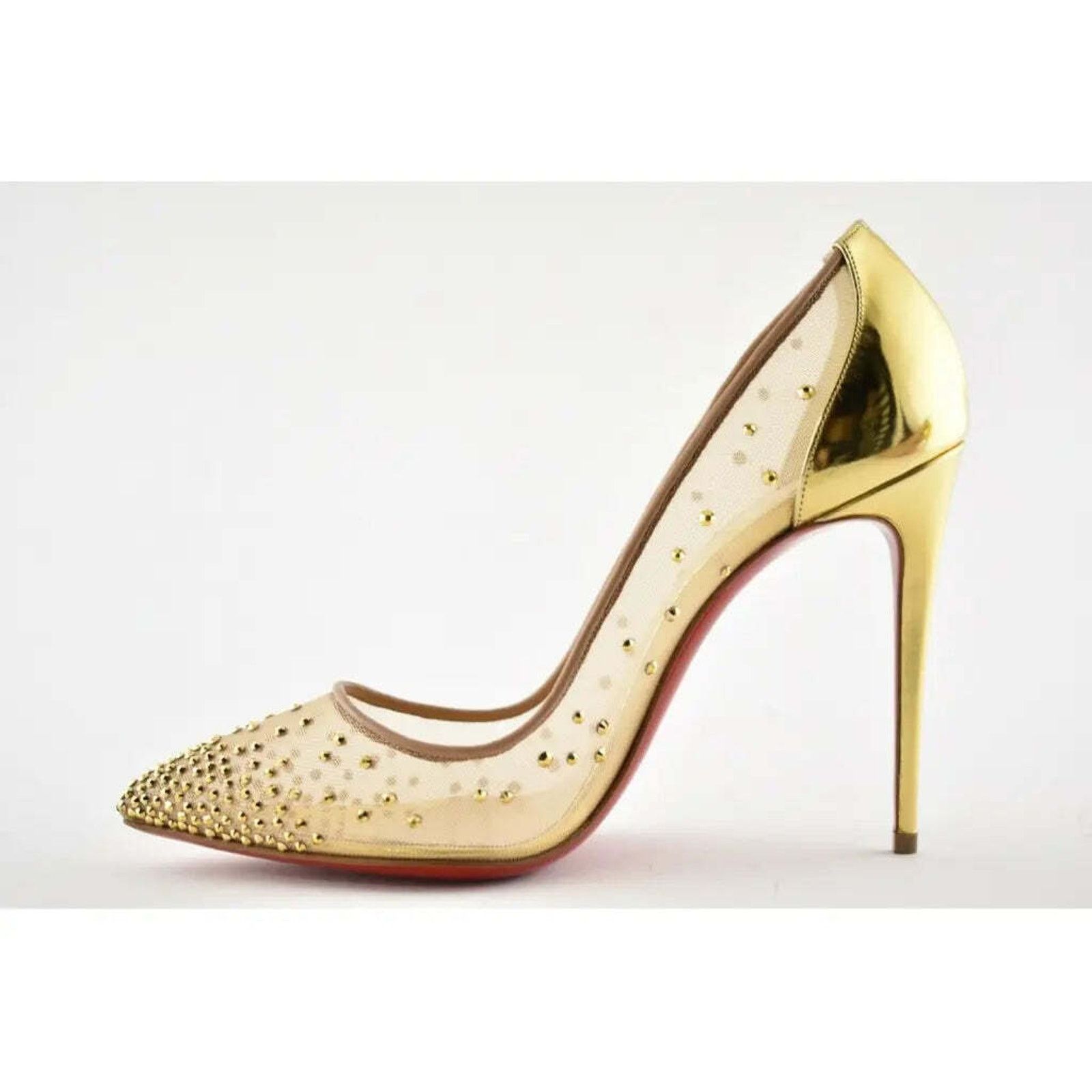 Christian Louboutin Follies Strass 100 Gold Mesh Crystal Pigalle Heel Pump 39.5 Size US 9.5 / IT 39.5 - 8 Thumbnail