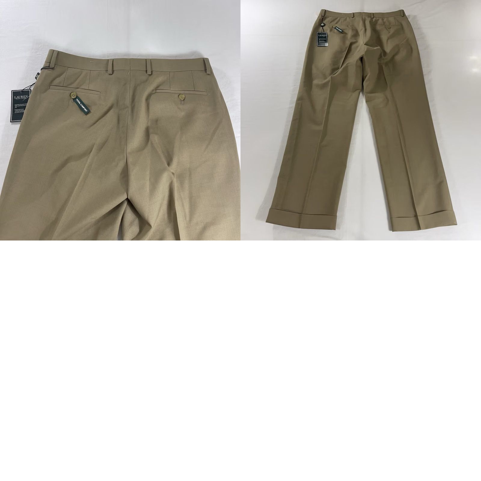 Ralph Lauren NWT Ralph Lauren Mens Dress Pants TOTAL COMFORT 100% WOOL Khaki Tan Cuffed Pants 34x30 Beige Wool Regular Mens Size US 34 / EU 50 - 9 Thumbnail