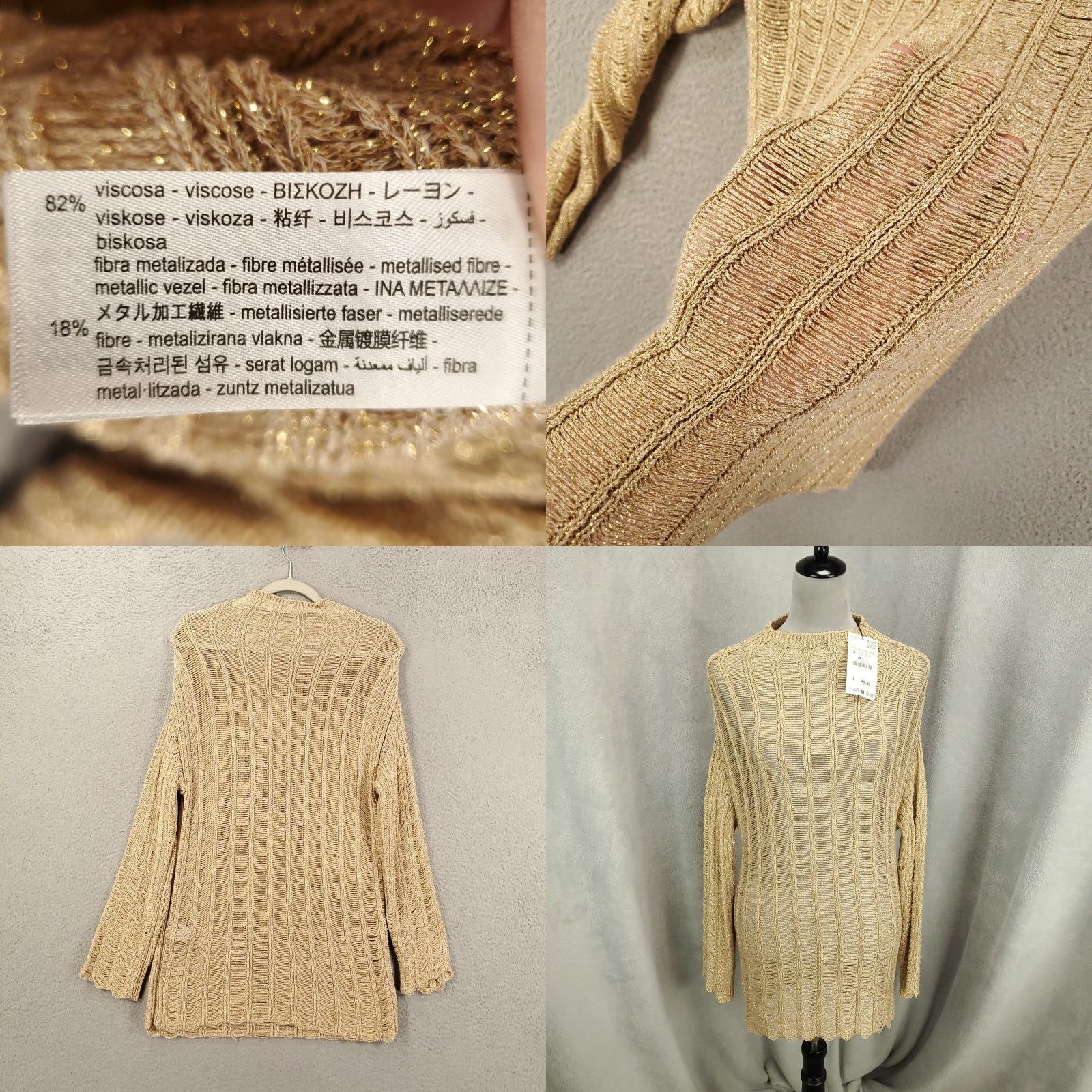Zara Zara Sweater Womens Small Gold Shimmer Sparkle Knit Sheer Lightweight NWT Size S / US 4 / IT 40 - 8 Thumbnail