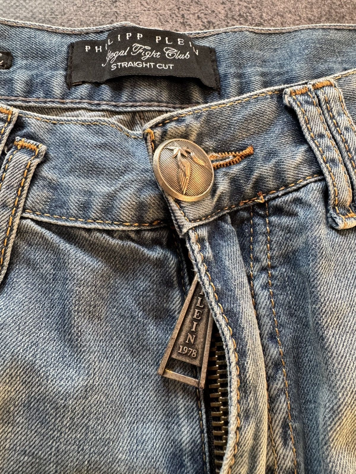 Hysteric Glamour Philip Plein Skull Embossed Crash Distressed Straight Jeans Size US 30 / EU 46 - 12 Thumbnail