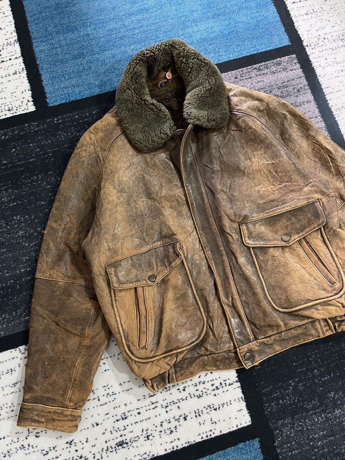 Vintage Vintage Unbrand Leather Bomber Jacket Size US L / EU 52-54 / 3 - 4 Thumbnail