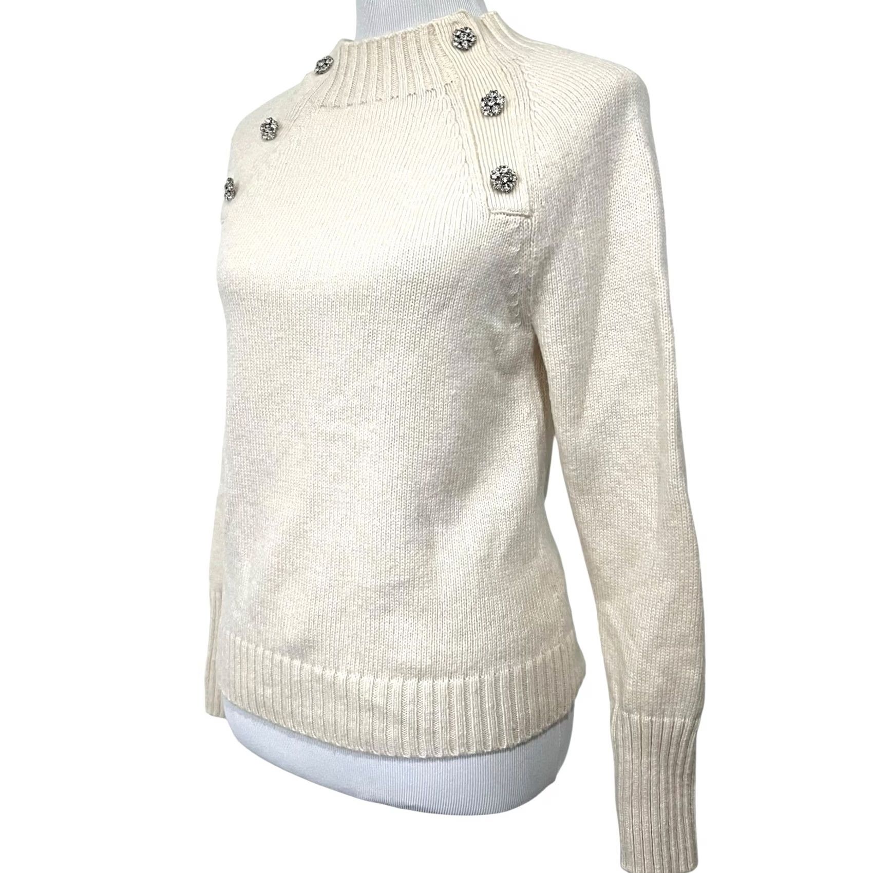 J.Crew J.CREW Ivory Wool Blend Women’s Small Crewneck Sweater With Jeweled Buttons Crew Neck Pullover Long Sleeve Knit Size S Coral Cream Womens Size S / US 4 / IT 40 - 3 Thumbnail