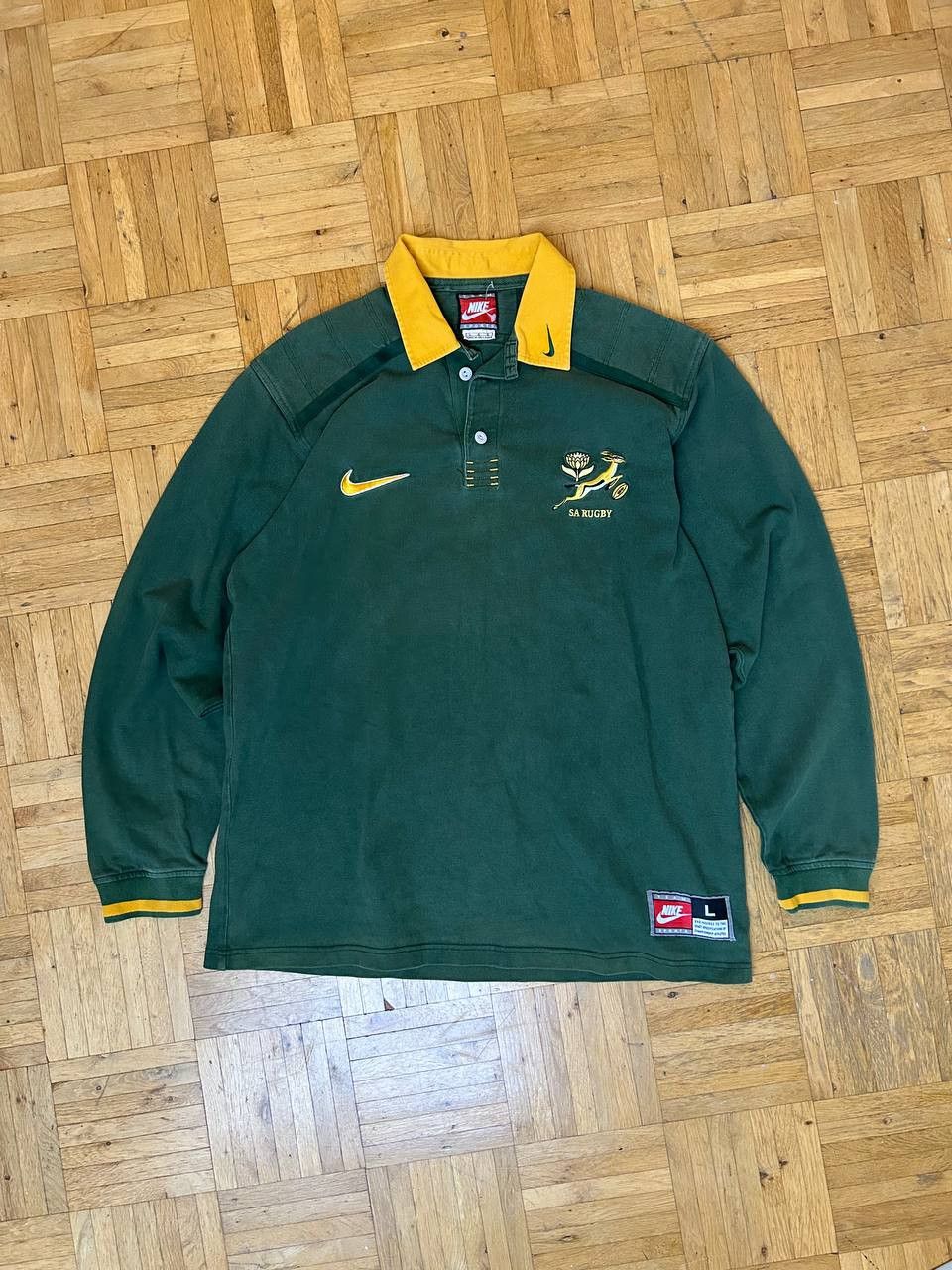 image of Vintage Nike Sa South Africa Rugby Polo Long Sleeve Jersey in Green, Men's (Size Large)