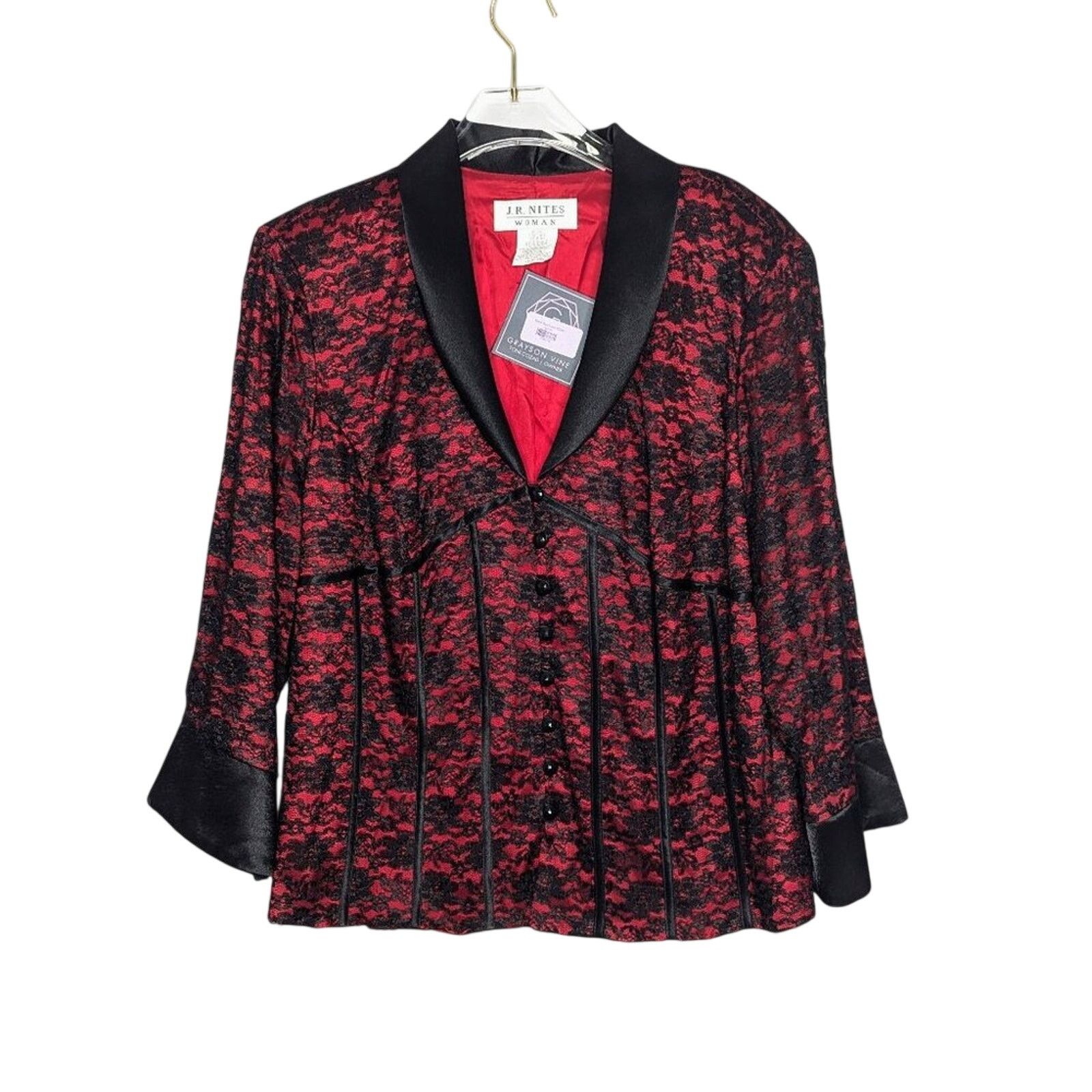 Vintage Vintage 90's JR Nites Red Black Lace Blazer Satin Trim Goth Size 3XL / US 20-22 - 1 Thumbnail