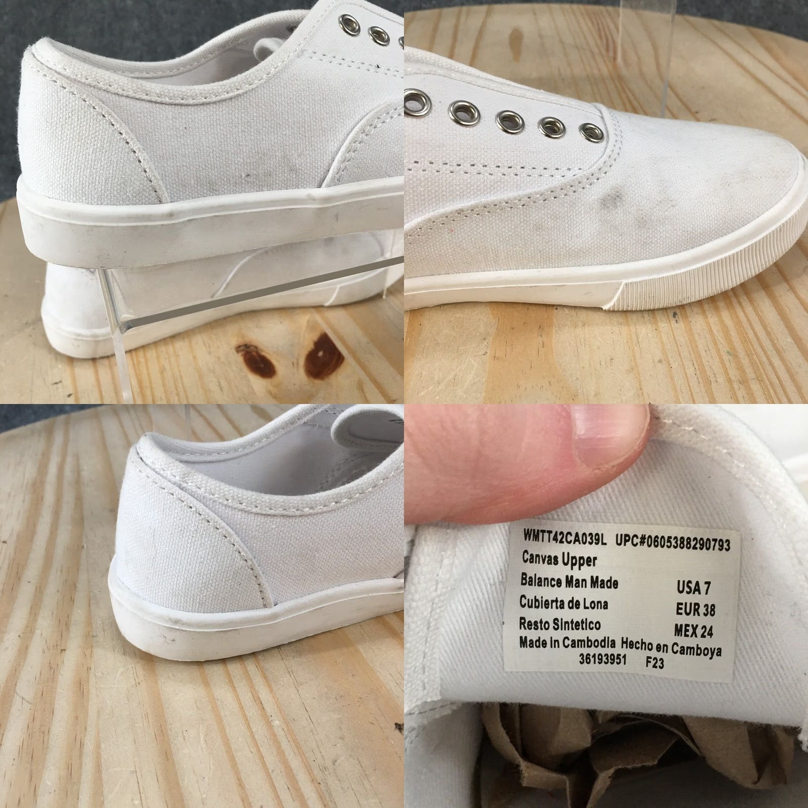 Vintage Time and Tru Shoes Womens White Casual Sneakers Canvas Round Toe Low Top Size M / US 6-8 / IT 42-44 - 10 Thumbnail