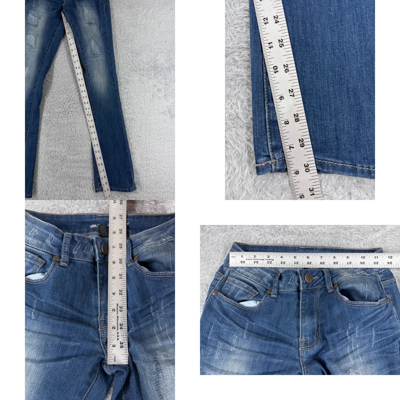 Vintage Nine Planet Jeans Womens 1 Blue Denim Skinny Boot Leg Distressed Low 22x30 Size 25" / US 0 / IT 36 - 8 Thumbnail