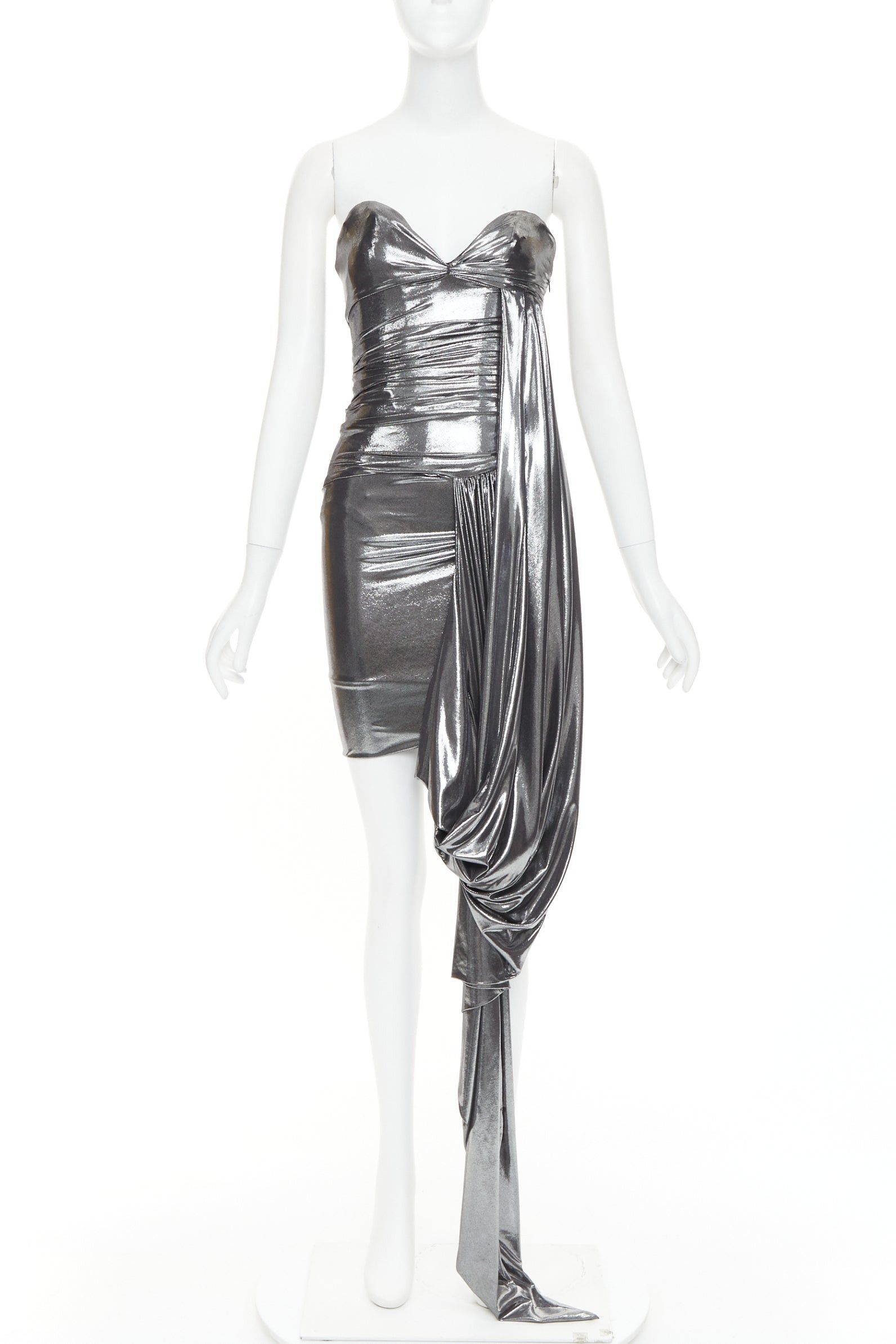Alexandre Vauthier ALEXANDRE VAUTHIER SS2024 Runway metallic silver liquid metal asymmetric drape dress Size S / US 4 / IT 40 - 1 Thumbnail