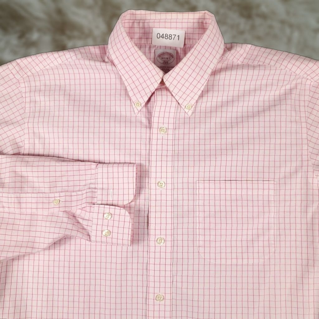 Brooks Brothers Brooks Brothers Shirt Mens 16.5 Pink Check Dress Button Long Sleeve Adult Medium Pink Check Non-Iron Pockets 100% Cotton Business Casual Formal Mens Size 42R - 1 Thumbnail