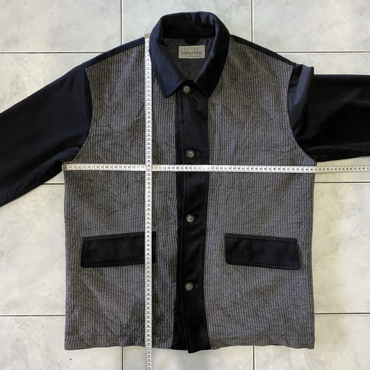 Japanese Brand Holiday in Tokyo Wool Blend Jacket Black/Grey Textured Panel Size US XL / EU 56 / 4 - 19 Thumbnail