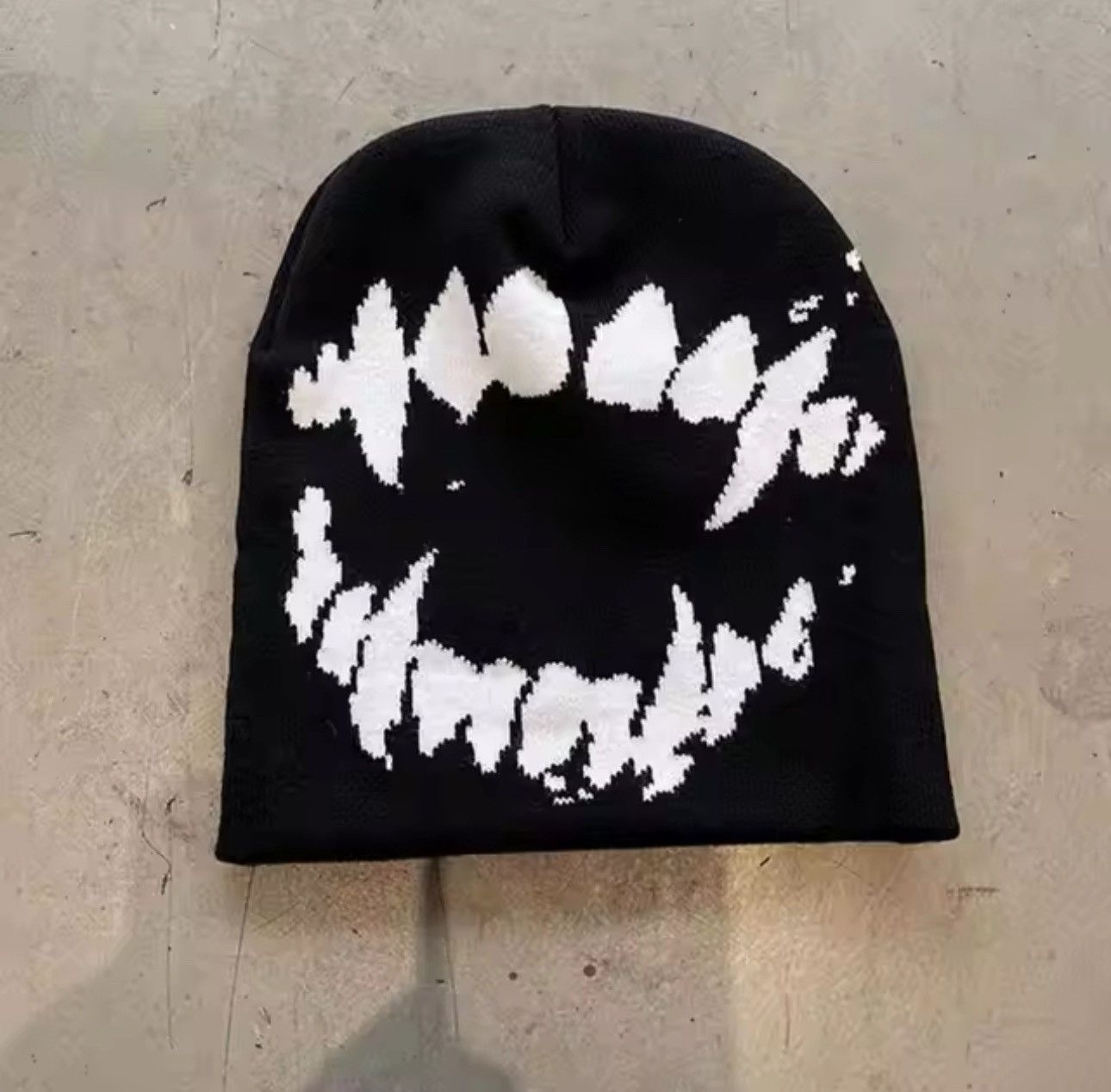 Japanese Brand Vampire Dracula Teeth Graphic No Cuff Beanie Hat Size ONE SIZE - 1 Thumbnail