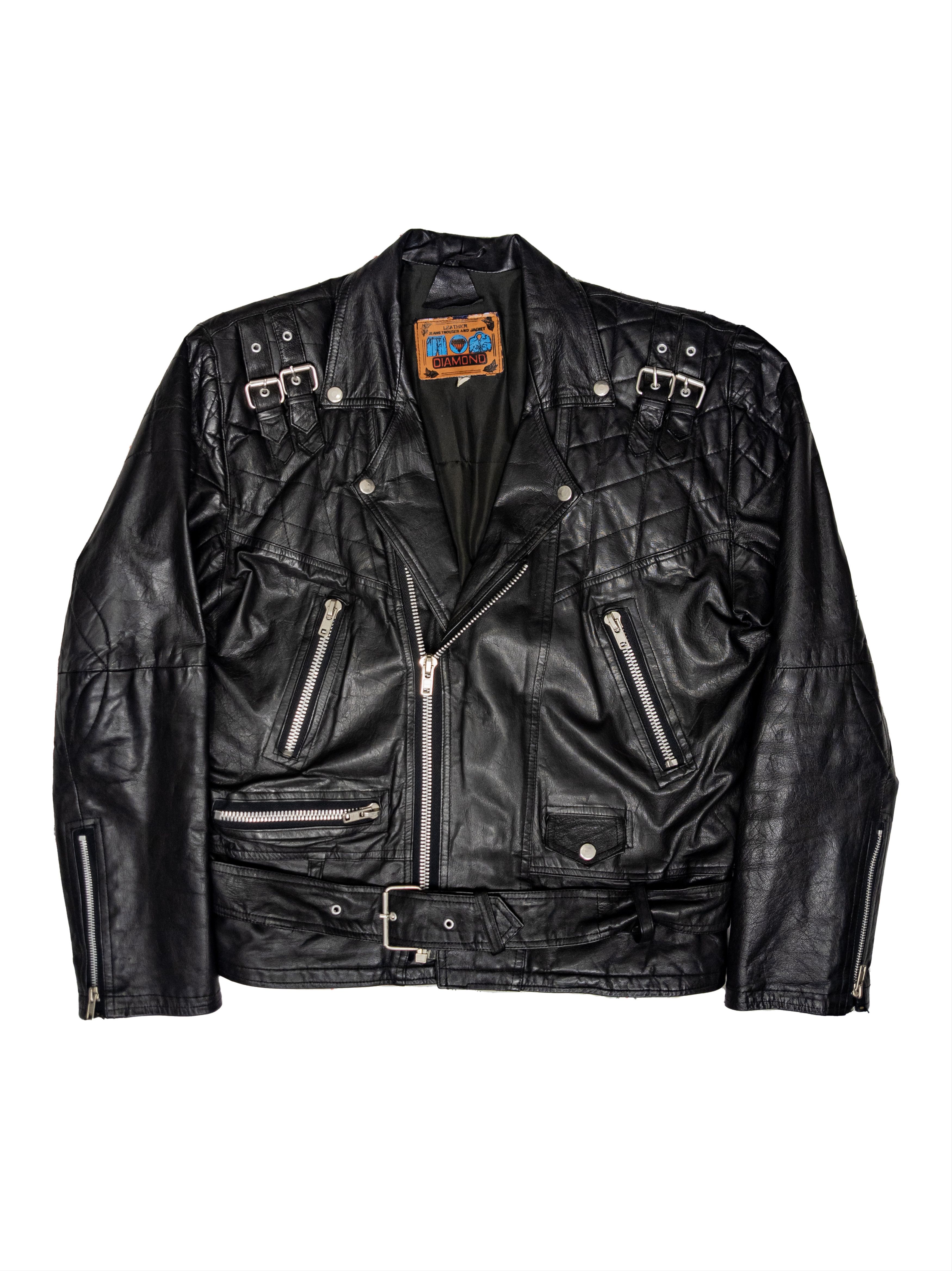 Vintage Vintage 80s Diamond Black Leather Motorcycle Biker Jacket Size US M / EU 48-50 / 2 - 4 Thumbnail