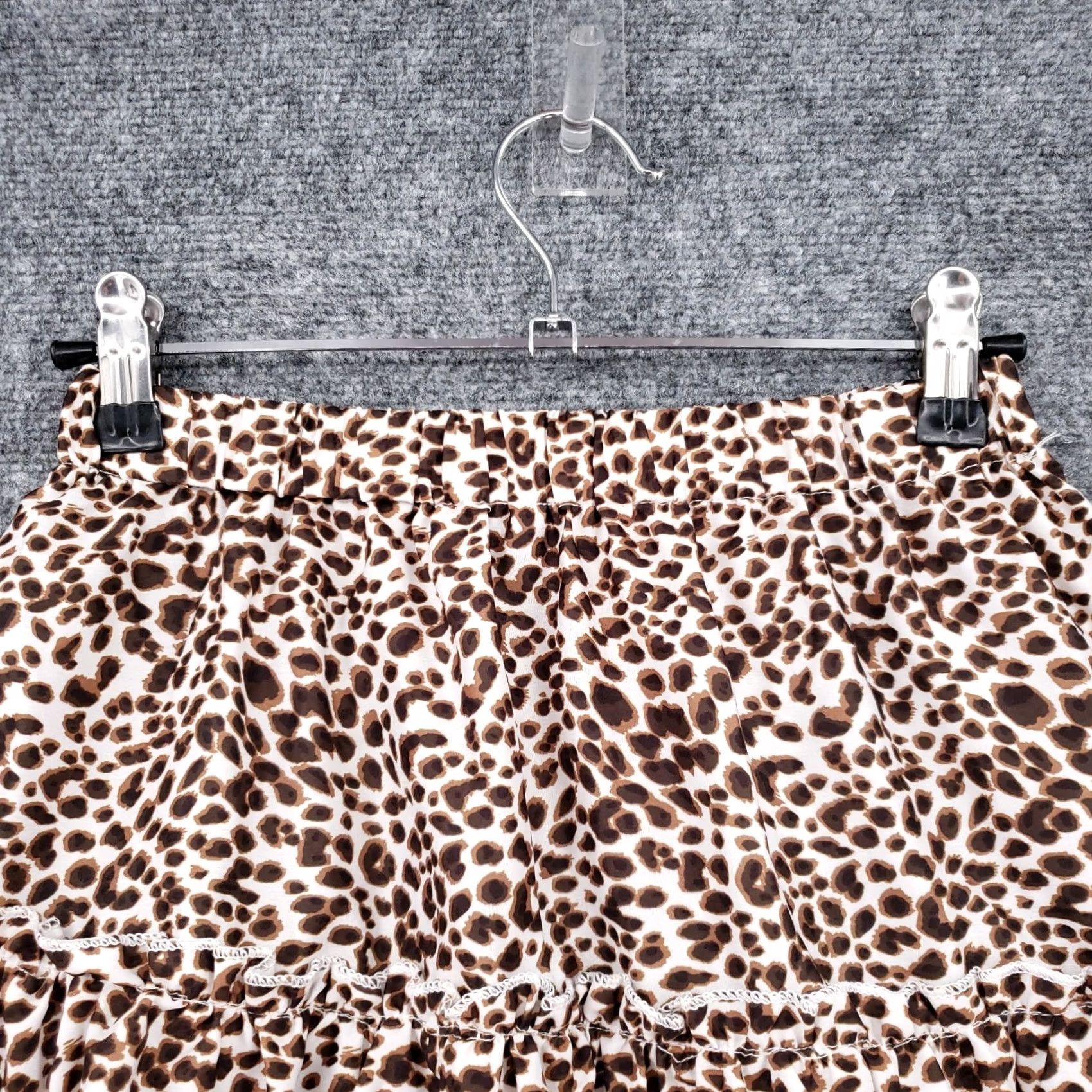 Shein Shein Skirt XS Brown Animal Print Tiered Ruffles Flare Short Pull On Womens Size 26" / US 2 / IT 38 - 5 Thumbnail