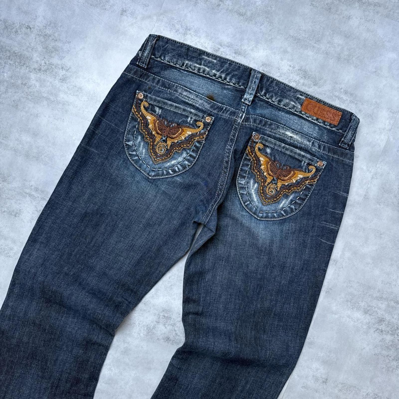 Guess Y2K Guess 00s Denim Flared Embroidered Jeans Size 27" / US 4 / IT 40 - 4 Thumbnail