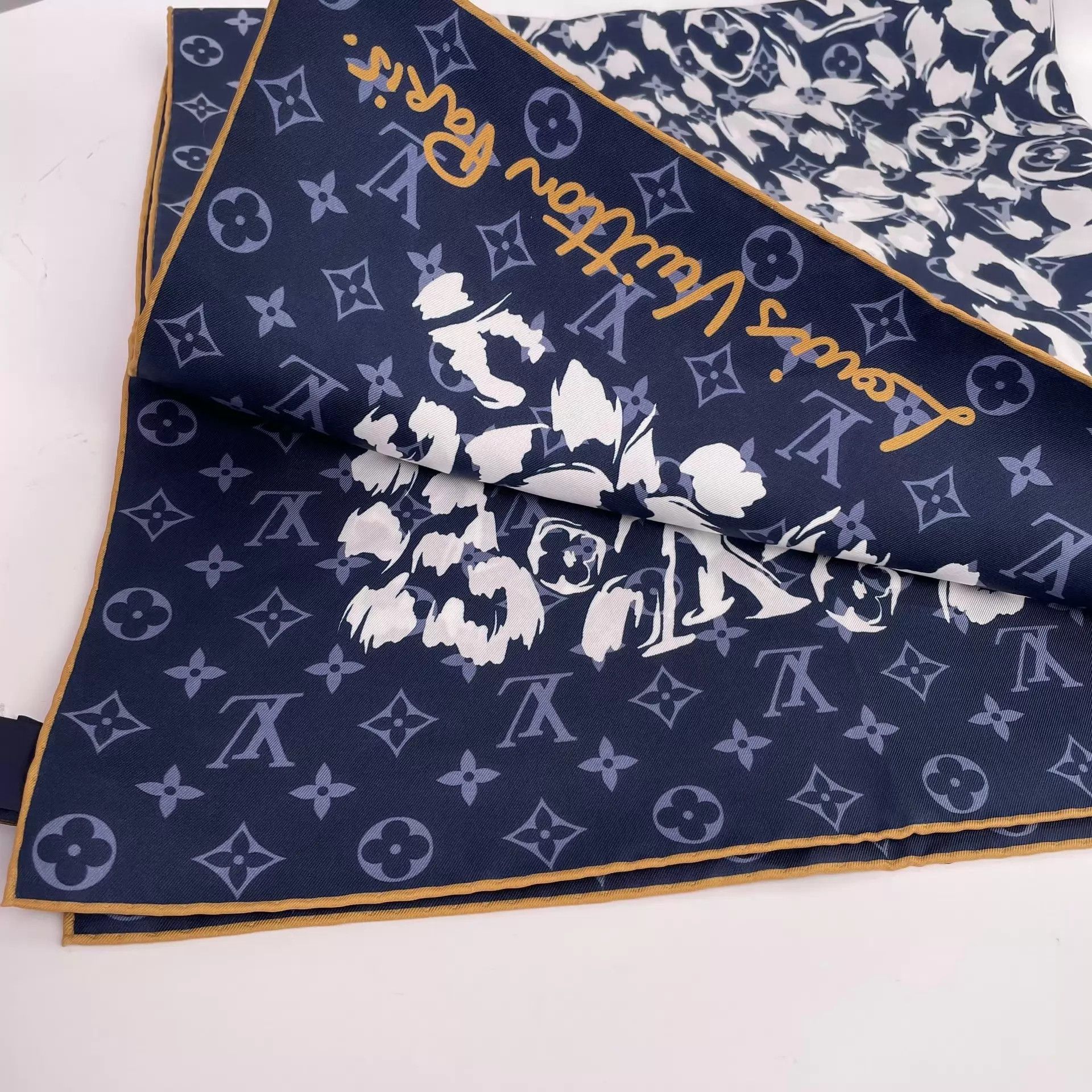 Louis Vuitton LV Monogram Blue 90x90 Scarf New Size ONE SIZE - 3 Thumbnail