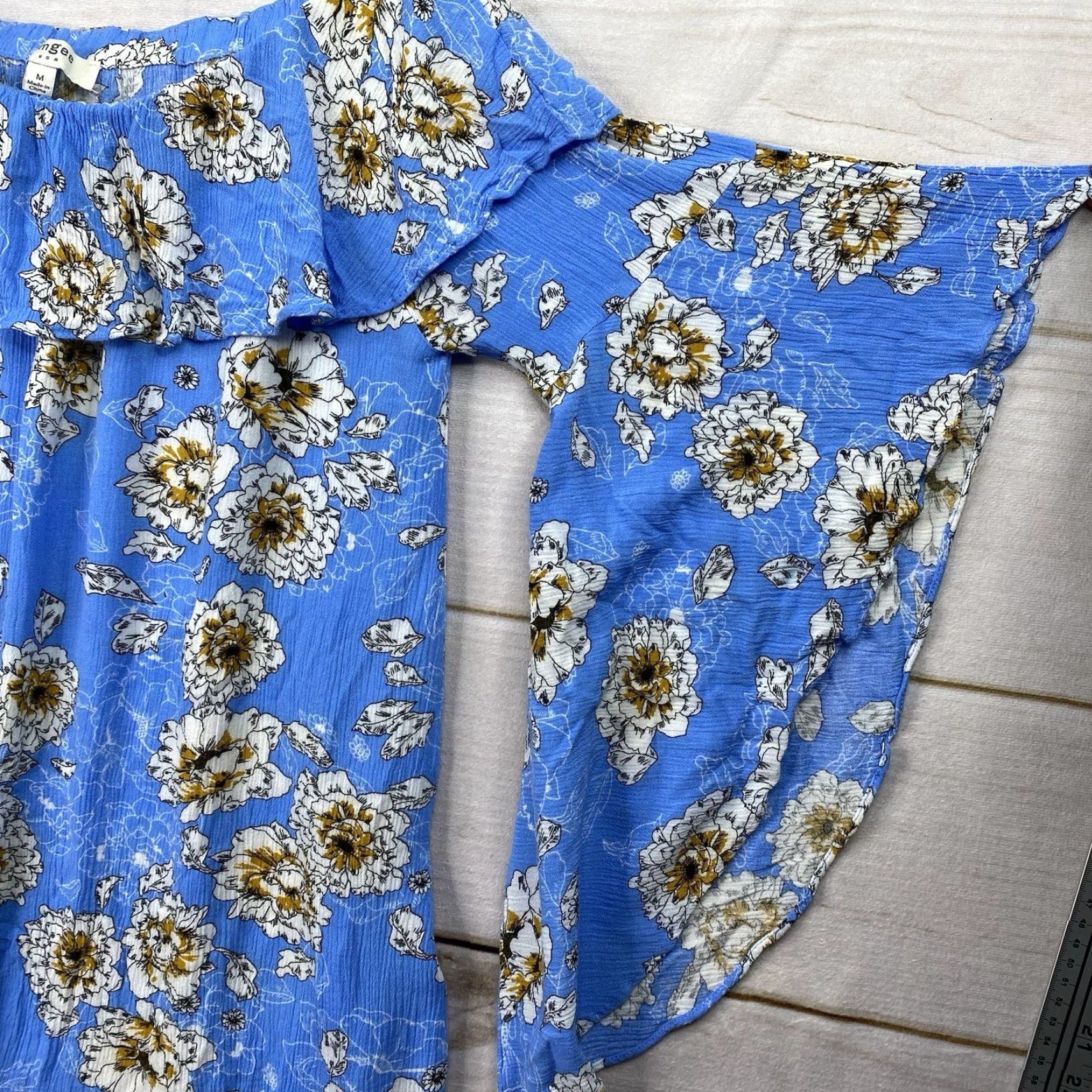 Bell UMGEE Blouse Off Shoulder Top 3/4 Bell Sleeve Blue Floral M Women Beach Boho Lightweight Cambray Shirt Size M / US 6-8 / IT 42-44 - 4 Thumbnail