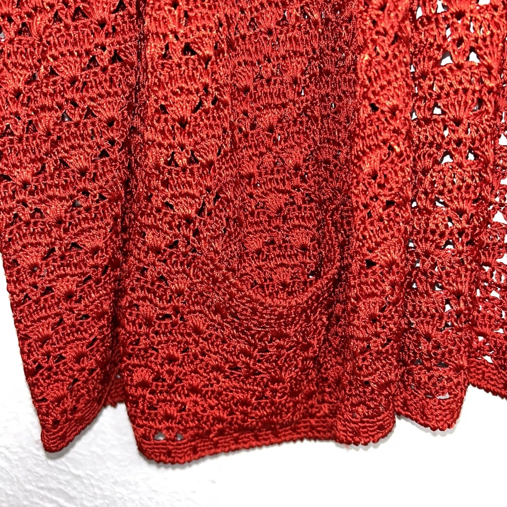 Vintage VINTAGE Andre Laug Audrey S.R.L. Roma Cardigan Crochet Knited Red 44 Women’s Size M / US 6-8 / IT 42-44 - 3 Thumbnail