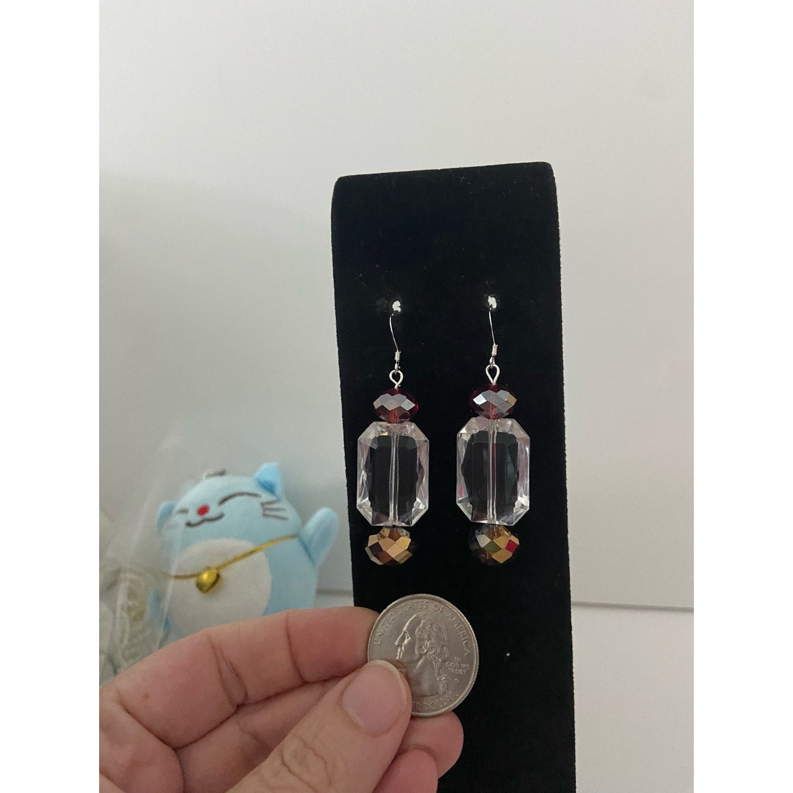 Handmade clear bead earrings sterling silver Size ONE SIZE - 2 Thumbnail