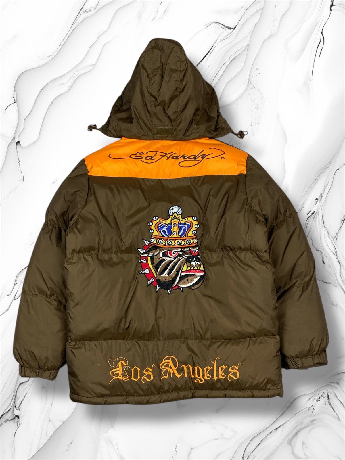 Ed Hardy Ed Hardy by Christian Audigier Y2K Boys Puffer Jacket Brown Size US XXS / EU 40 - 1 Thumbnail