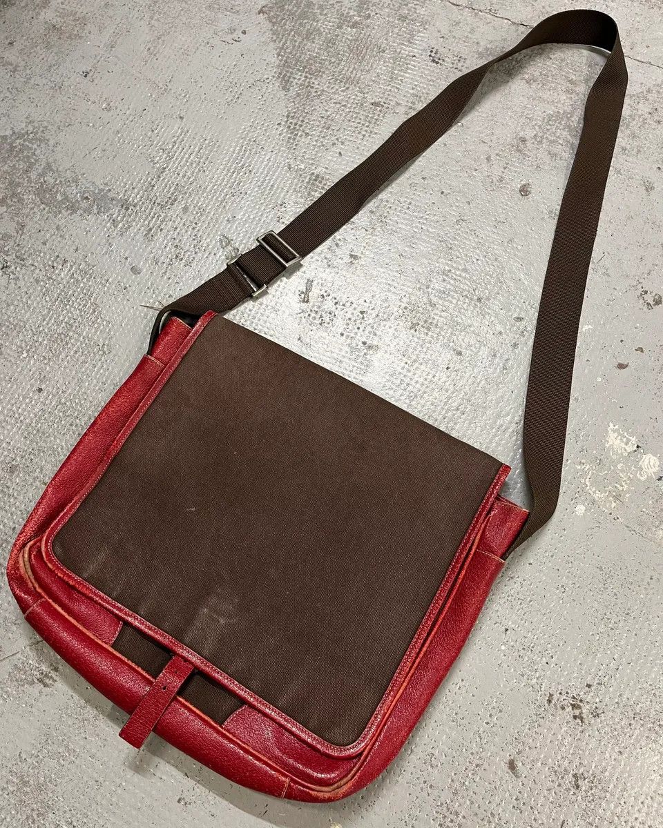 Prada Prada Brown Canvas Red Leather Messenger Bag Size ONE SIZE - 3 Thumbnail