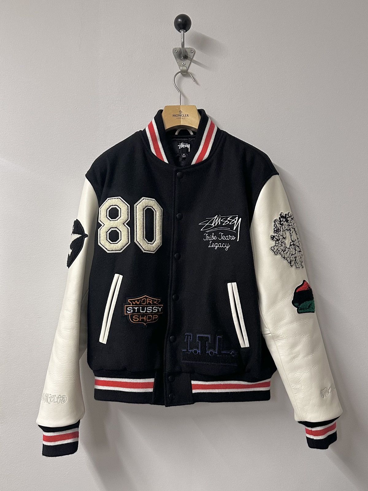 image of Stussy Our Legacy Work Shop Denim Tears Varsity Jacket in Black, Men's (Size Medium)