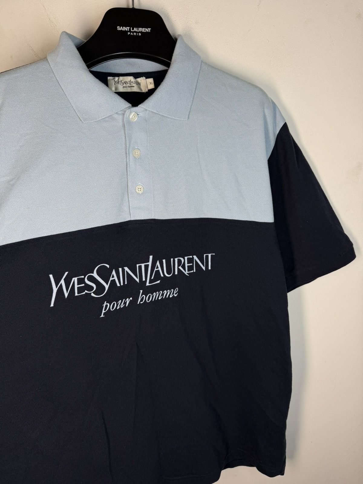 Yves Saint Laurent Blue YSL Polo Shirt Spell Out YSL Shirt Big Logo YSL Tee Size US XL / EU 56 / 4 - 3 Thumbnail