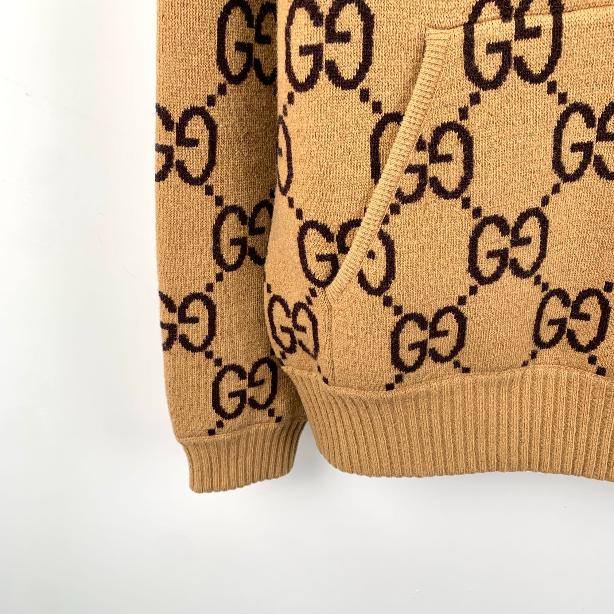 Gucci GUCCI GG Logo Jacquard Wool Hooded Sweater In Camel & Black Size XS / US 0-2 / IT 36-38 - 4 Thumbnail