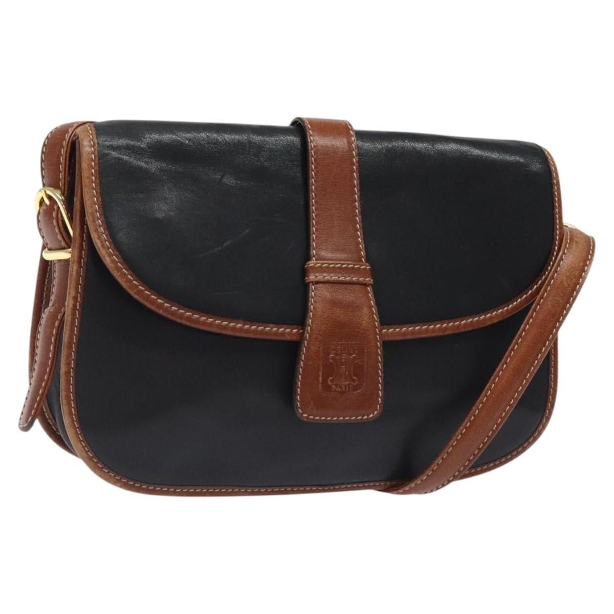 Celine Shoulder Bag Leather Black Gold Auth Ba1619, Women's