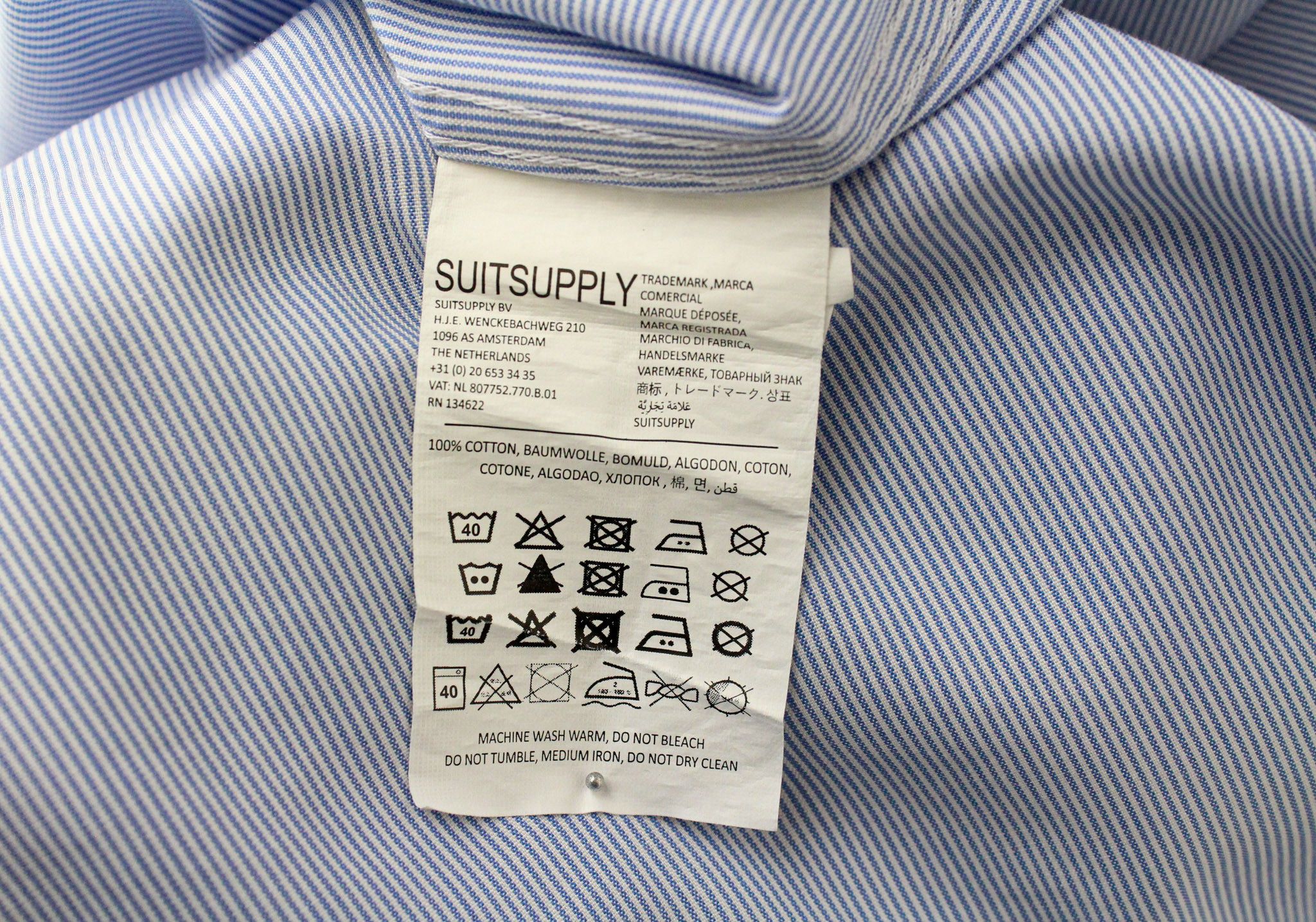 Suitsupply 40/15 3/4 Extra Slim Blue Cotton Shirt 73697 Size US M / EU 48-50 / 2 - 6 Thumbnail