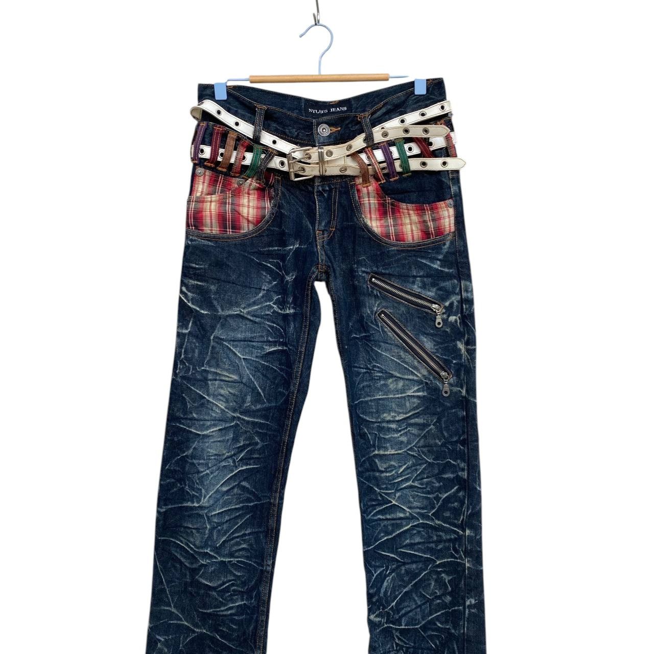Japanese Brand Archival Nylaus Japan Double-Waist Belted Denim Y2K Harajuku Size US 29 - 2 Thumbnail