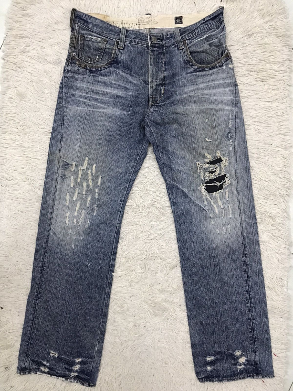 If Six Was Nine Vintage Bartack Work Clothing Distressed Denim Jeans Size US 34 / EU 50 - 1 Thumbnail