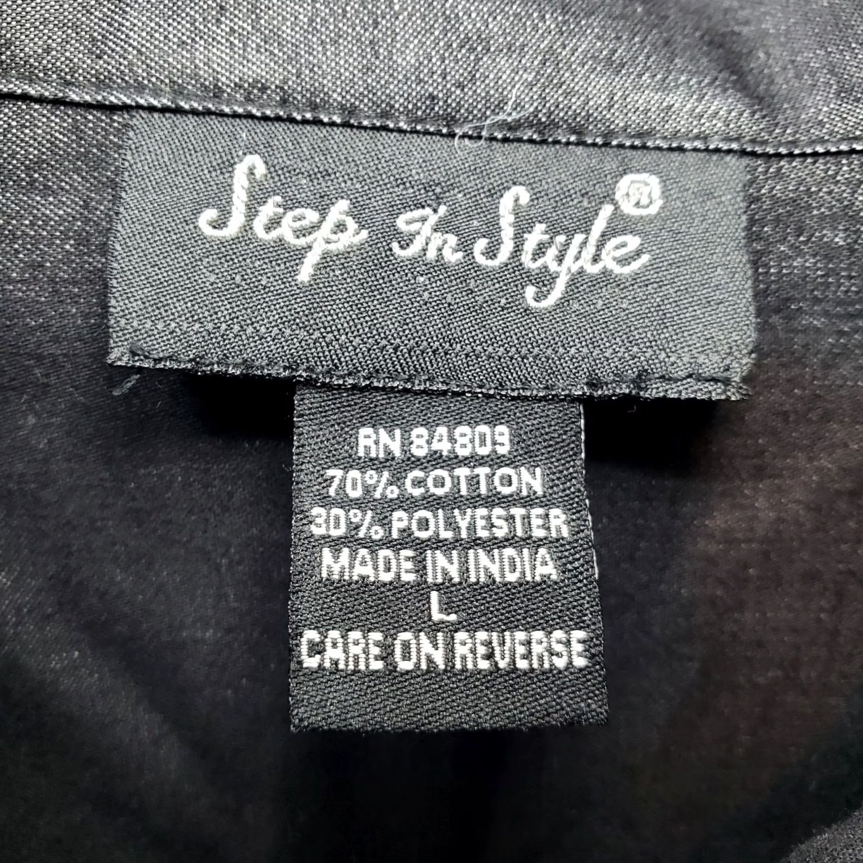 Denime Womens Chambray Denim Button Front Dress Black Pockets Hi-Lo Rhinestone Buttons Size L / US 10 / IT 46 - 6 Thumbnail