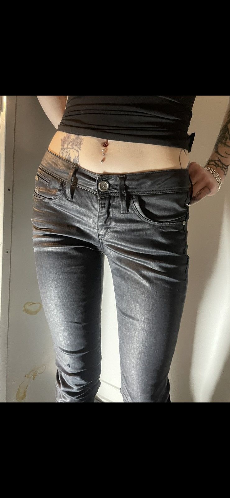 G-Star G-Star RAW New/Tags Black Coated/Waxed Denim Biker Fit Size US 28 / EU 44 - 2 Thumbnail