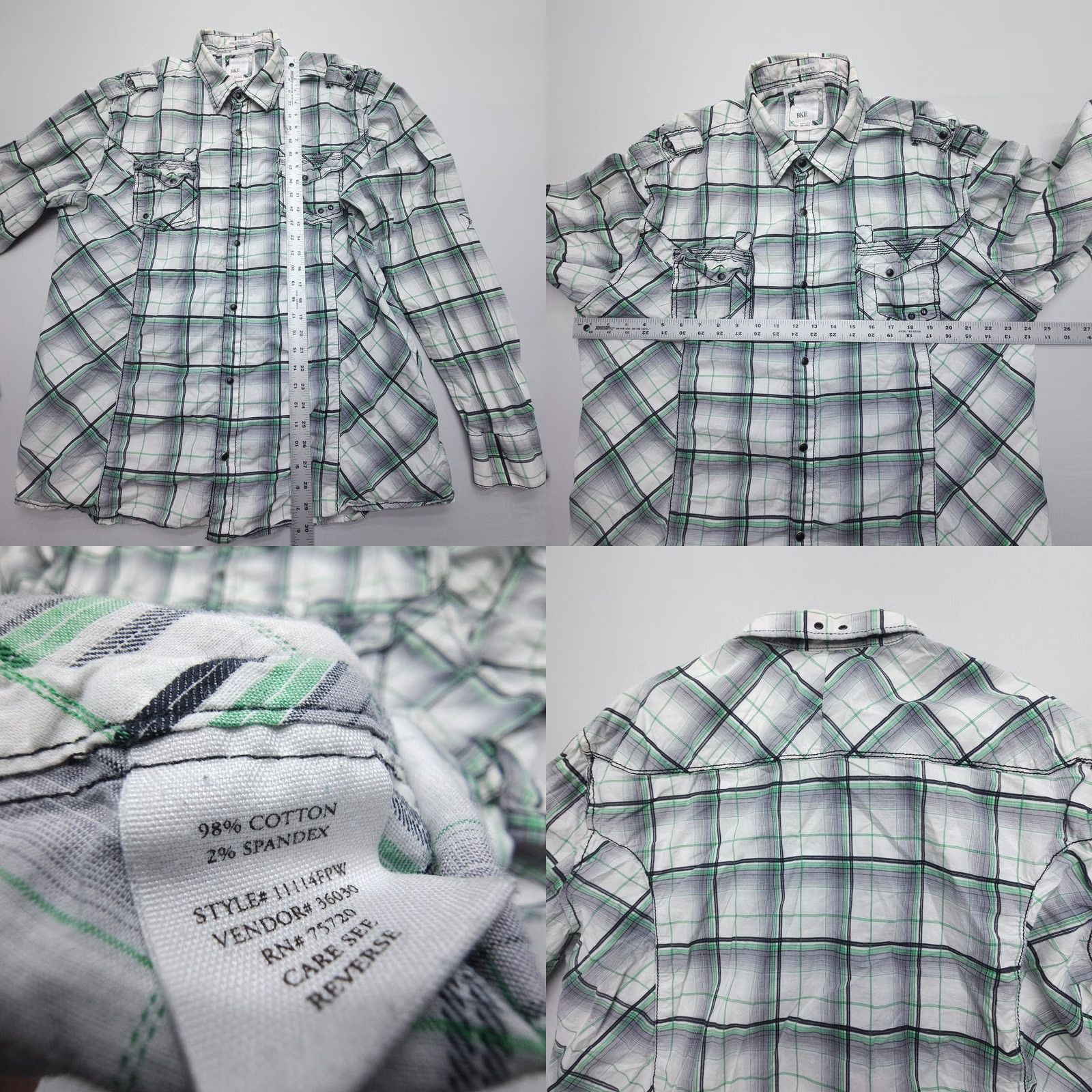 Vintage Buckle Pearl Snap Western Shirt Mens 2XL Green Plaid Athletic Fit Rodeo Size US XXL / EU 58 / 5 - 8 Thumbnail