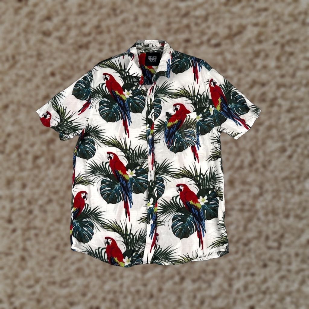 Vintage Seven Tides Shirt Men XL White Macaw Floral 100% Rayon Hawaiian Pocket Size US XL / EU 56 / 4 - 1 Thumbnail