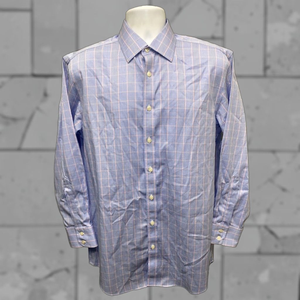 Charles Tyrwhitt Charles Tyrwhitt Mens Dress Shirt Blue Checkered Long Sleeve 16 Large Button-Down Collar Regular 100% Cotton Size 42R - 1 Thumbnail