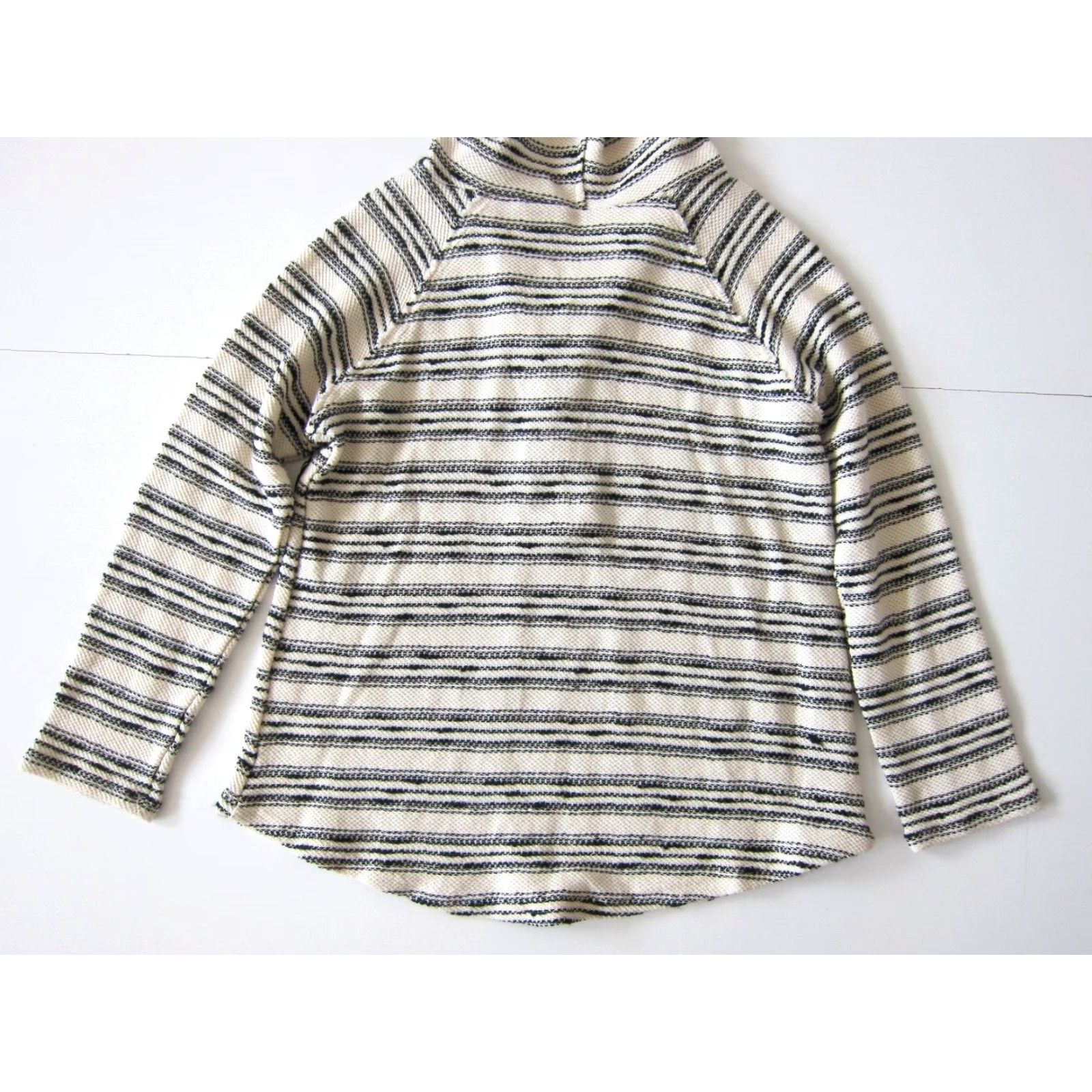 Vintage NWT Doe & Rae Ivory Black Stripe Cotton Knit Lace Up Hooded Sweater Small Size S / US 4 / IT 40 - 7 Thumbnail