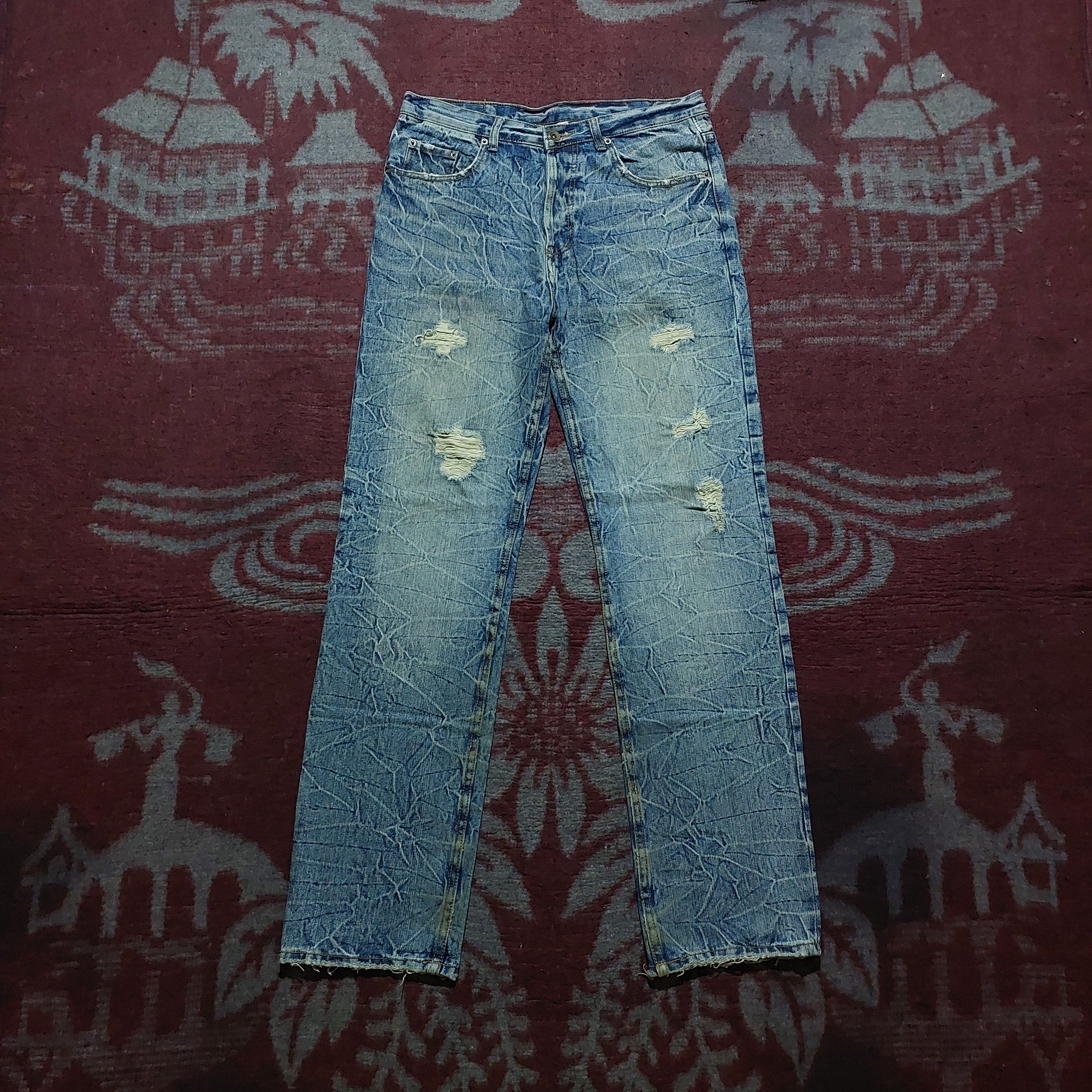 Tornado Mart Edge Rupert feather tendon pattern distressed denim Size US 32 / EU 48 - 1 Thumbnail