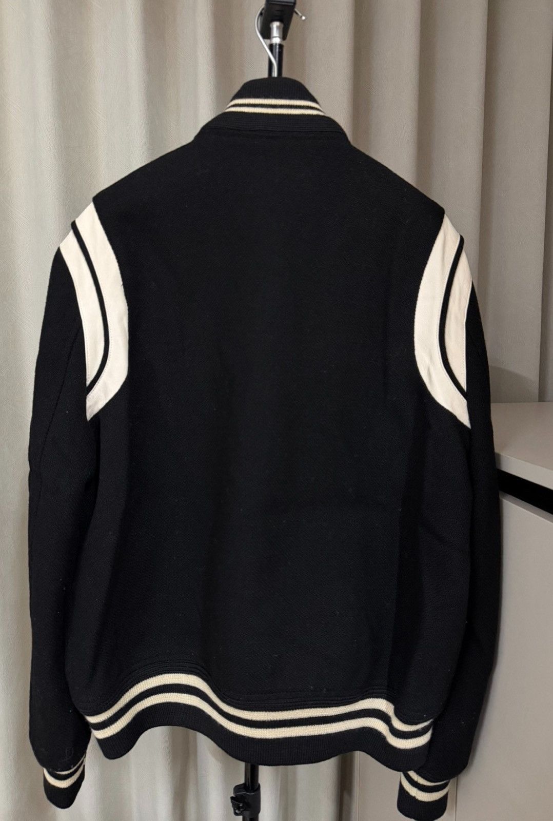 Saint Laurent Paris Saint Laurent 2014 Black &White Wool Lambskin Varsity Jacket Size US L / EU 52-54 / 3 - 2 Thumbnail