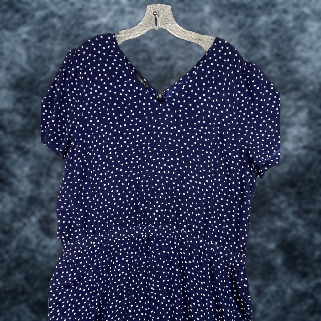 Talbots Talbots Jumpsuit Womens 18 Blue White Polka Dot Rayon V Neck Lightweight Pockets Size 40" / US 18 - 1 Thumbnail