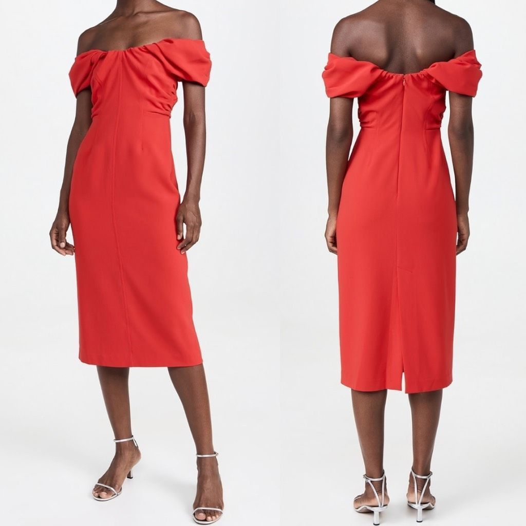 A.L.C. NEW ALC Dress Off Shoulder Red Nora Midi Dress Size 2 Size XS / US 0-2 / IT 36-38 - 1 Thumbnail