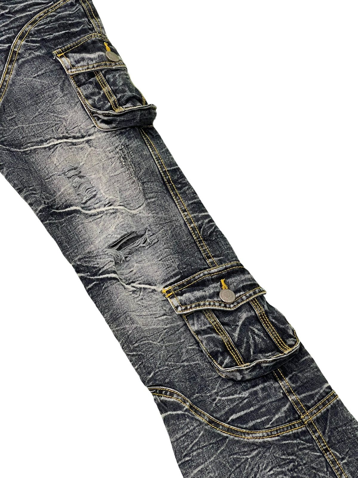 Japanese Brand Flare Jeans Cargo Low Box Crazy Faded Distress Boot Cut 6🟦2 Size US 29 - 7 Thumbnail