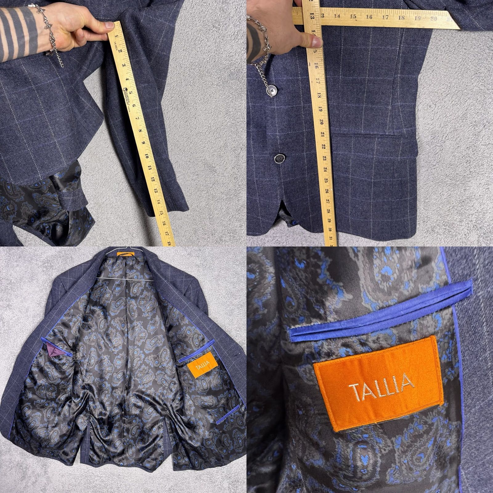 Tallia Tallia Sport Coat Mens 40R Windowpane 100% Wool Suit Jacket Blazer Elbow Patches Size 40R - 8 Thumbnail