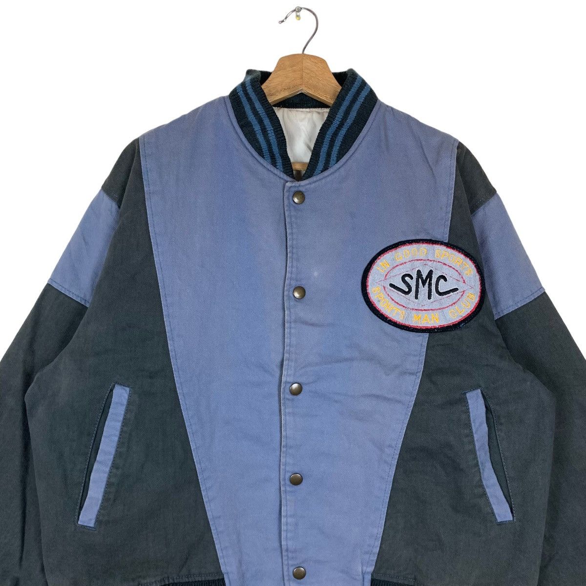 Vintage Sports Man Club Snap Button Two Tone Jacket